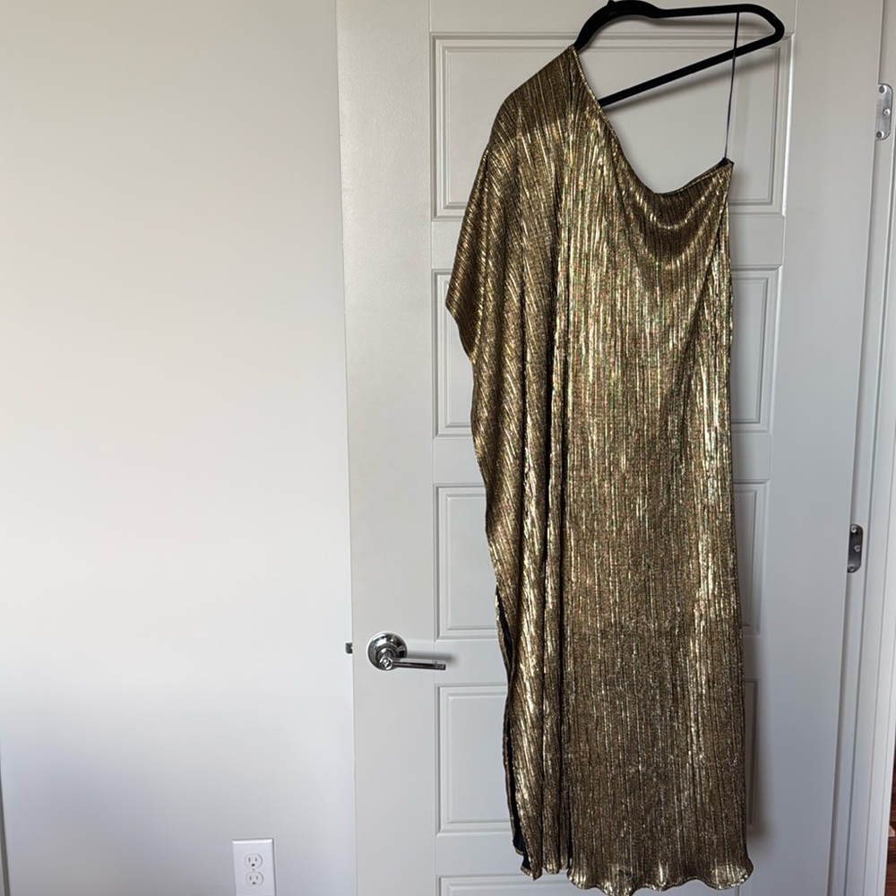 Show Me Your MuMu One-Shoulder Metallic Gold Maxi Dress - Picture 2 of 5
